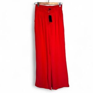 Tullea Red Wide Leg Trouser Dress Pants Womens M Preppy Stretch Waist Casual